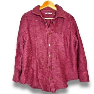 Soft Surroundings Dark Pink Long Sleeve Snap Button Down Knit Shacket‎ M Petite